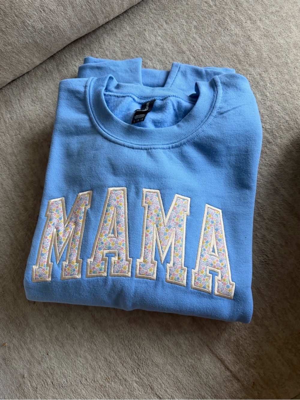 MAMA Embroidered Crewneck Sweatshirt - Light Blue
